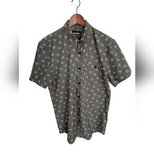 Harry Potter Gray Button Down Short Sleeve Shirt Deathly Hallows Print SZ Medium
